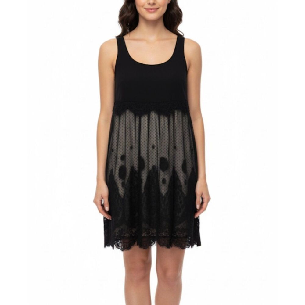 BCBG MaxAzria Women's Black 100% Silk Satin Lace Sleeveless Cocktail Dress Size
